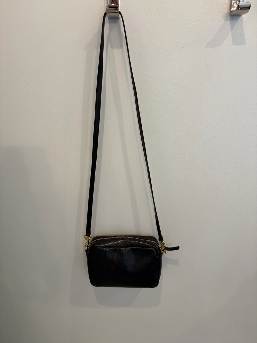 Clare V midi sac, black snakeskin embossed